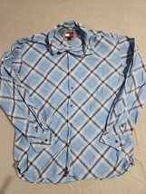 MEN TOMMY HILFIGER BLUE PLAID LONG SLEEVE BUTTON UP DRESS SHIRT SIZE Large - £16.14 GBP