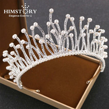 Silver Color Bridal Tiaras Crown Headband Crystal Rhinestone Pageant Bride Hair  - £22.86 GBP