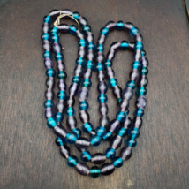 Vintage glass beads Aqua Blue Lagoon And purple fancy Beads 10.5MM-11MM Strand - £31.01 GBP