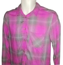 Vintage Boyfriend By American Eagle Outfitters Woman&#39;s Size S/P Pink Plaid Shirt - £11.81 GBP