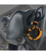 Womens Yellow Brown Tortoise Shell Design Circle Round Hoop Dangle Drop ... - $16.47 CAD