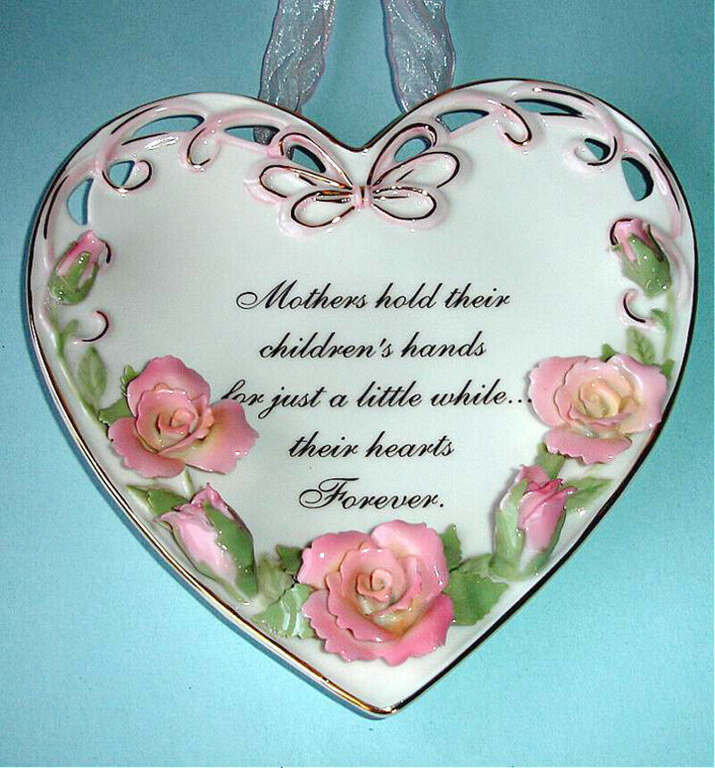 Royal Albert Mother Heart Shape Wall Plate Floral Sculpted Roses & Message New - $34.90