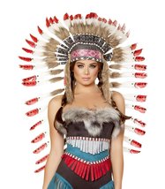 Roma Costume Indian Headdress with Eagle Style Feathers with Red Tips, O... - £41.96 GBP