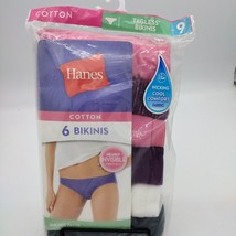 Women&#39;s Hanes Tagless Bikinis Ultra Soft Panties Size 9 Cotton 6 Pair No... - £11.78 GBP