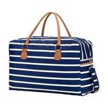 Navy White Stripe Preppy Travel Weekender Duffle Bag - £42.93 GBP