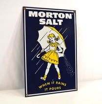 Morton Salt Porcelain Enamel Ande Rooney When It Rains It Pours Sign 8x12&quot; - £26.62 GBP