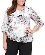 NEW ALEX EVENINGS WHITE PINKI FLORAL TIERED BLOUSE SIZE 1 X WOMEN $149 - £60.20 GBP
