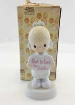 Precious Moments E-7154 God is Love Dear Valentine Girl Holding Heart 1981 w Box - £15.74 GBP