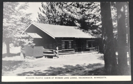 Modern Rustic Cabin at Woman Lake Lodge Hackensack MN Postcard Minnesota... - £7.49 GBP
