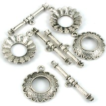 Flower Toggle Clasp Antique Silver Plated 24.5mm 4Pcs Approx. - £5.51 GBP