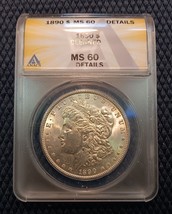 1890 Morgan Silver Dollar $1 ANACS Certified MS60 Details Cleaned BU - £60.64 GBP