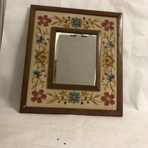 Vtg Embroidered Mirror Framed 19.5 X 17.5” flowers Hand Made Cottage Chic - £59.35 GBP