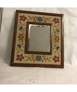 Vtg Embroidered Mirror Framed 19.5 X 17.5” flowers Hand Made Cottage Chic - £58.08 GBP