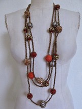 CHICO&#39;S Necklace MultiStrand Ball Beaded Sequin Crochet Autumn Gold Brow... - $23.99