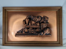Steam Locomotive Train Copper Colored 3D Framed Art By Victor - £63.80 GBP
