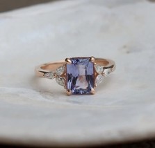 Lavender sapphire engagement ring. 2.05ct emerald cut Engagement Rose gold Ring - £1,011.39 GBP