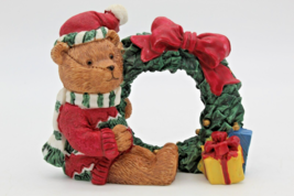 Christmas Teddy Bear &amp; Wreath Napkin Rings Set of 6 Taiwan ROC Resin Vintage - £11.89 GBP