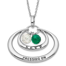 Sentimental Expressions Silver Polished &amp; Antiqued Green &amp; Clear CZ Keep Pressin - £41.99 GBP