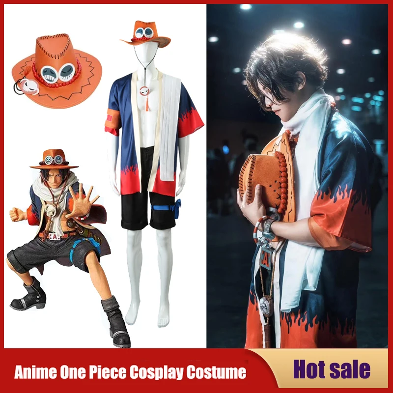 Anime One Piece Portgas D Ace Cosplay Costume Coat Shorts Hat Suit  Carnival - £49.96 GBP+