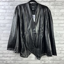 Catherines Black Label 1X 18W/20W Black Faux Vegan Leather Laser Cut Hem... - $42.99