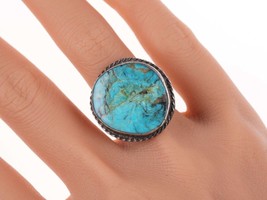 sz7 Vintage Navajo silver and turquoise ring 32mm - £75.15 GBP