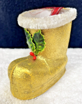 Vintage 1950s Shiny Gold Christmas Santa Boot Candy Holder 3 3/4&quot; Tall - $18.32