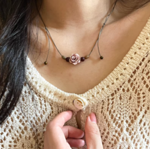 Hand woven string flower necklace, Dainty Necklace, Handmade necklace - £15.65 GBP