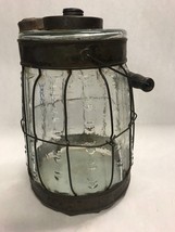 Vintage glass metal container jar spout handle wire outdoor centerpiece - £46.73 GBP