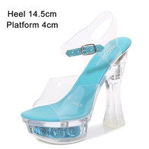 Glowing Sandals Women  Summer New Flowers Transparent High Heels 14.5cm Platform - £59.87 GBP