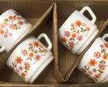 Vintage Arcopal France Scania Stackable Floral Milk Glass Mugs Set of 4 - $39.49