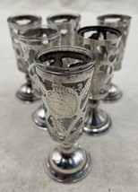 Vintage Sterling Silver Cordial Shot Glass Set Of 6 Roses .925 - £75.62 GBP