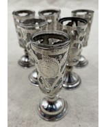 Vintage Sterling Silver Cordial Shot Glass Set Of 6 Roses .925 - £75.02 GBP