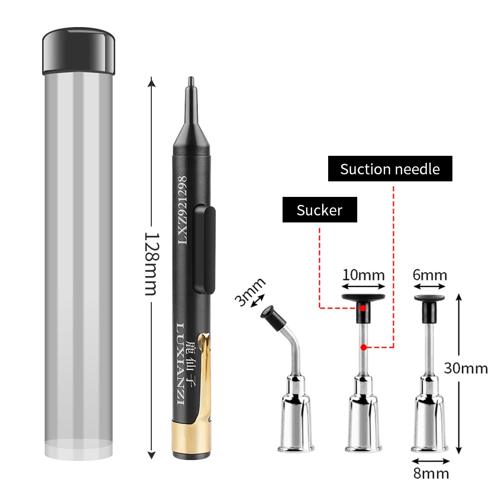 House Home LUXIANZI Vacuum Suction Pen Kit with 3 A IC SMD Tweezers Pick Up Tool - £19.57 GBP