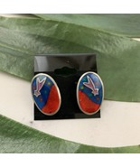 Vintage Shooting Star Stud Earrings Pewter Metal Resin Red Blue Mexico 1992 - £11.66 GBP