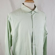 Paul Fredrick Dress Shirt Imperial 100&#39;s Broadcloth Cotton 18.5 x35 Green Stripe - $21.99