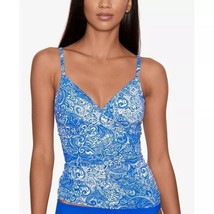 LRL Ralph Lauren Paisley Twist Front Tankini Top Blue White Underwire Size 10 - $69.25