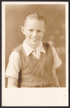 Raymond Terry RPPC 1930s Young Boy in Mohair Sweater Vest Postcard - $17.50