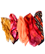 Lot of 5 Women&#39;s Square Scarfs Reds Orange Yellow Pink - $12.20