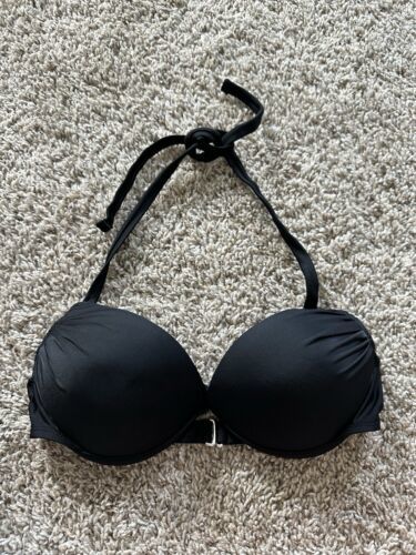 Wet-Seal Womens Black Padded Wired Swim Top Beach Size Small Tie Neck Lo... - $10.39
