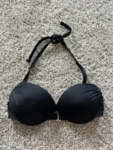 Wet-Seal Womens Black Padded Wired Swim Top Beach Size Small Tie Neck Lo... - $10.39