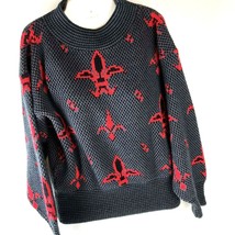 Vintage Sweater Jason Maxwell Size S Fleur De Lis Black Gray Red USA mad... - £23.42 GBP