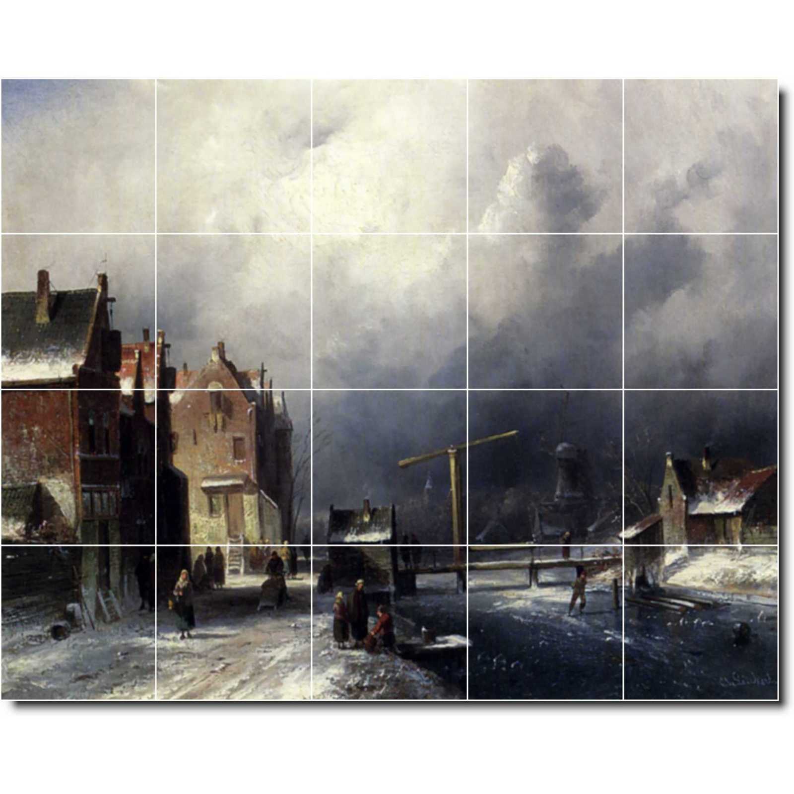 Leickert charles figures in a dutch town by a frozen canal