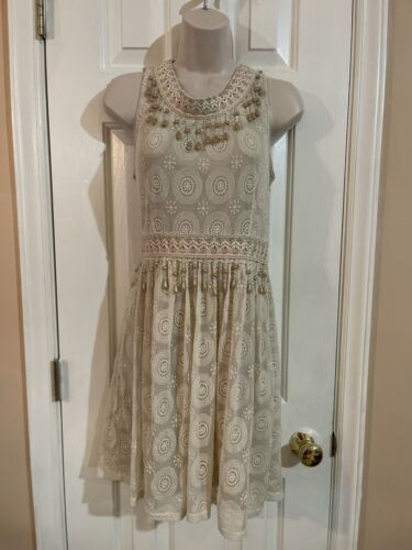 Primary image for Altar’d State Dress Boho Tan Lace Beaded Embroidered Sleeveless Medium Teen Girl