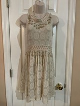 Altar’d State Dress Boho Tan Lace Beaded Embroidered Sleeveless Medium Teen Girl - £23.29 GBP
