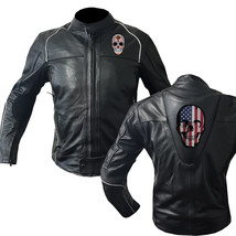 Bone-Chilling Style: Motorcycle Leather Jacket with Skull Graphic Cowhide Gear - £173.80 GBP