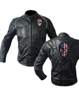 Bone-Chilling Style: Motorcycle Leather Jacket with Skull Graphic Cowhid... - £174.33 GBP