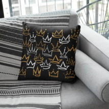 Crowns Throw Pillow - Add Regal Flair to Your Decor (20"x20", Black, White, Gold - £19.68 GBP