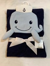 Little Treasure Sailor Whale Hooded Baby Towel Blue White Nautical New NWT - £9.72 GBP
