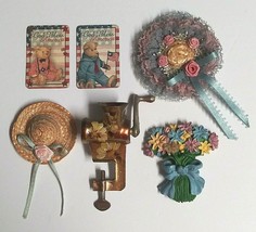 Bears Wicker Hat w/ Ribbon Floral Meat Grinder Vintage Fridge Magnet Lot (Qty 6) - £14.15 GBP