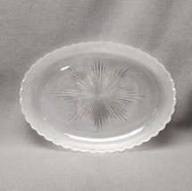 Vintage Frosted Glass Tray MCM Atomic Starburst Dish Cut Glass Sawtooth Edge - $21.78